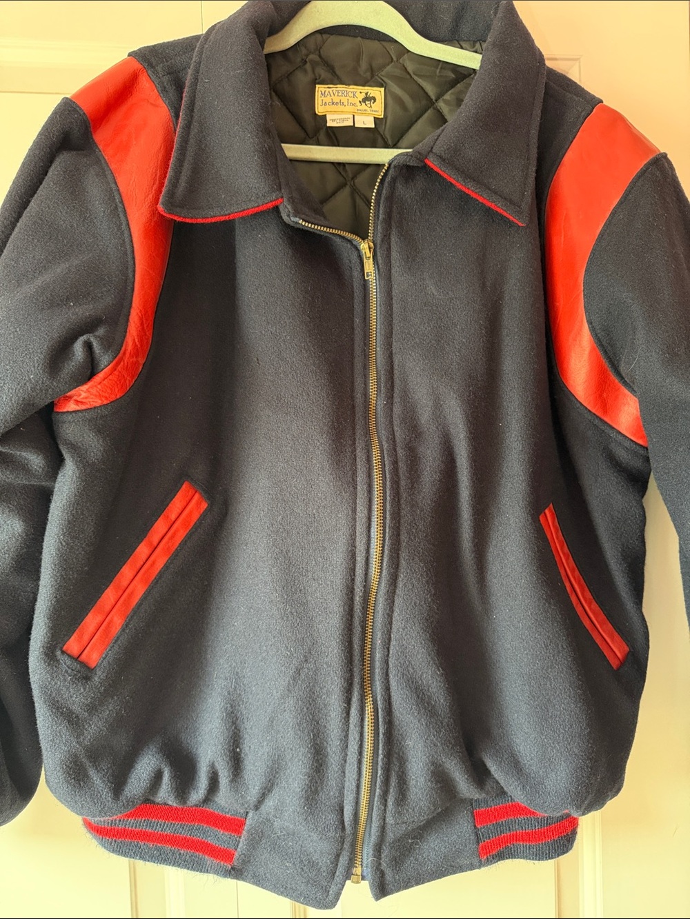 Vintage Maverick Varsity Jacket Black Red Wool Bomber Letterman USA Men’s Large